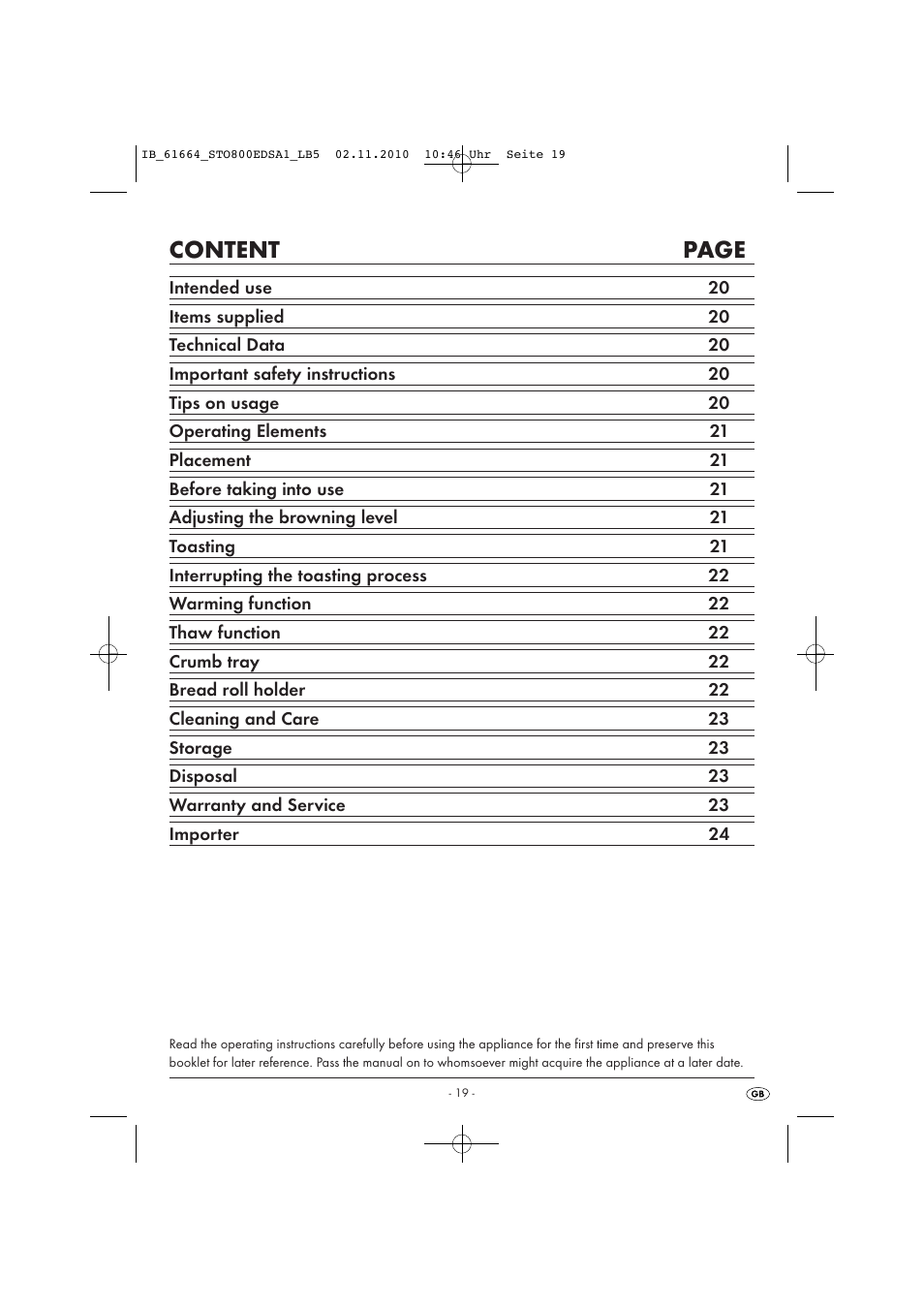 Content page | Silvercrest STO 800 EDS A1 User Manual | Page 21 / 32