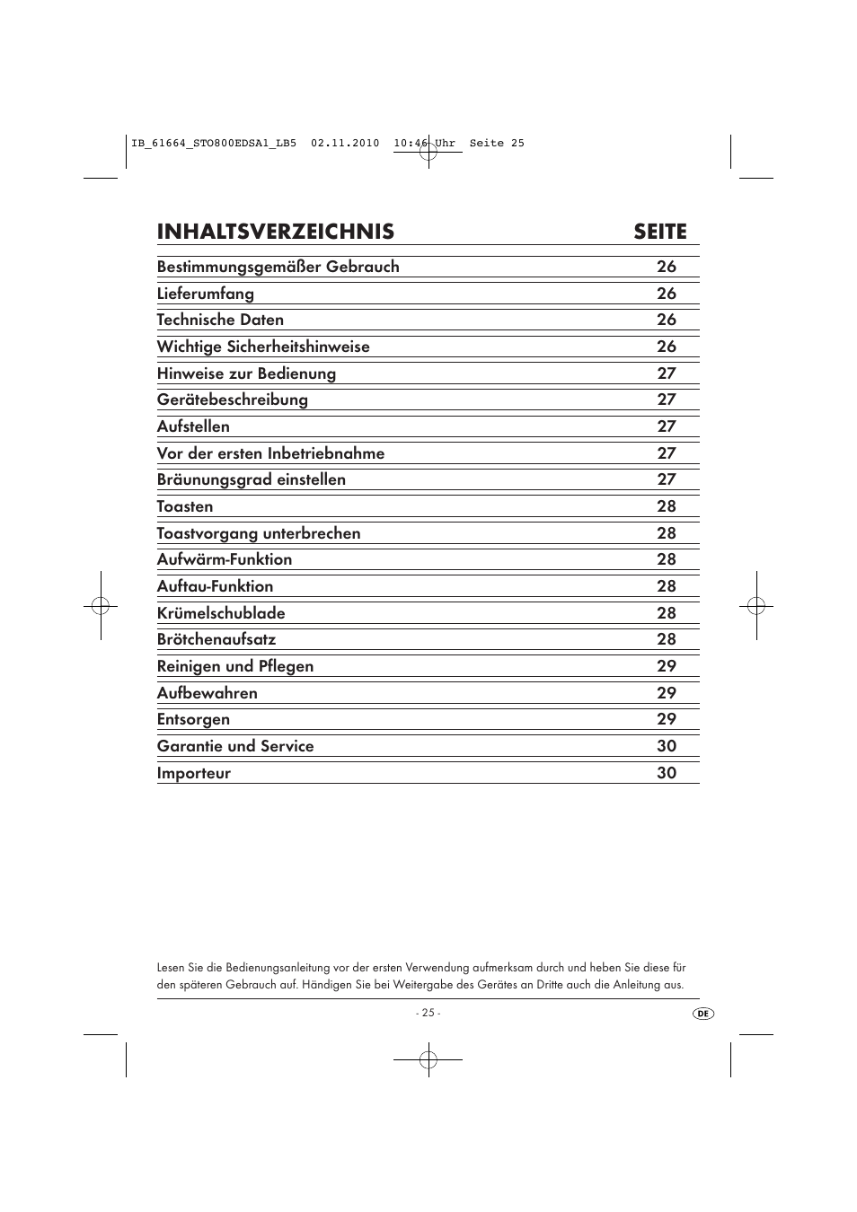 Inhaltsverzeichnis seite | Silvercrest STO 800 EDS A1 User Manual | Page 27 / 32