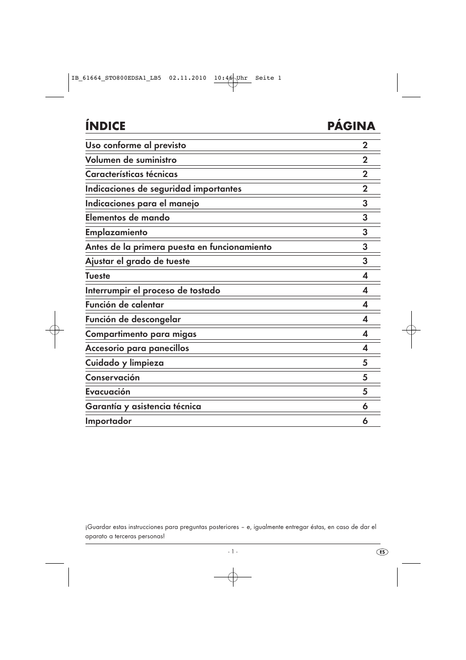 Índice página | Silvercrest STO 800 EDS A1 User Manual | Page 3 / 32