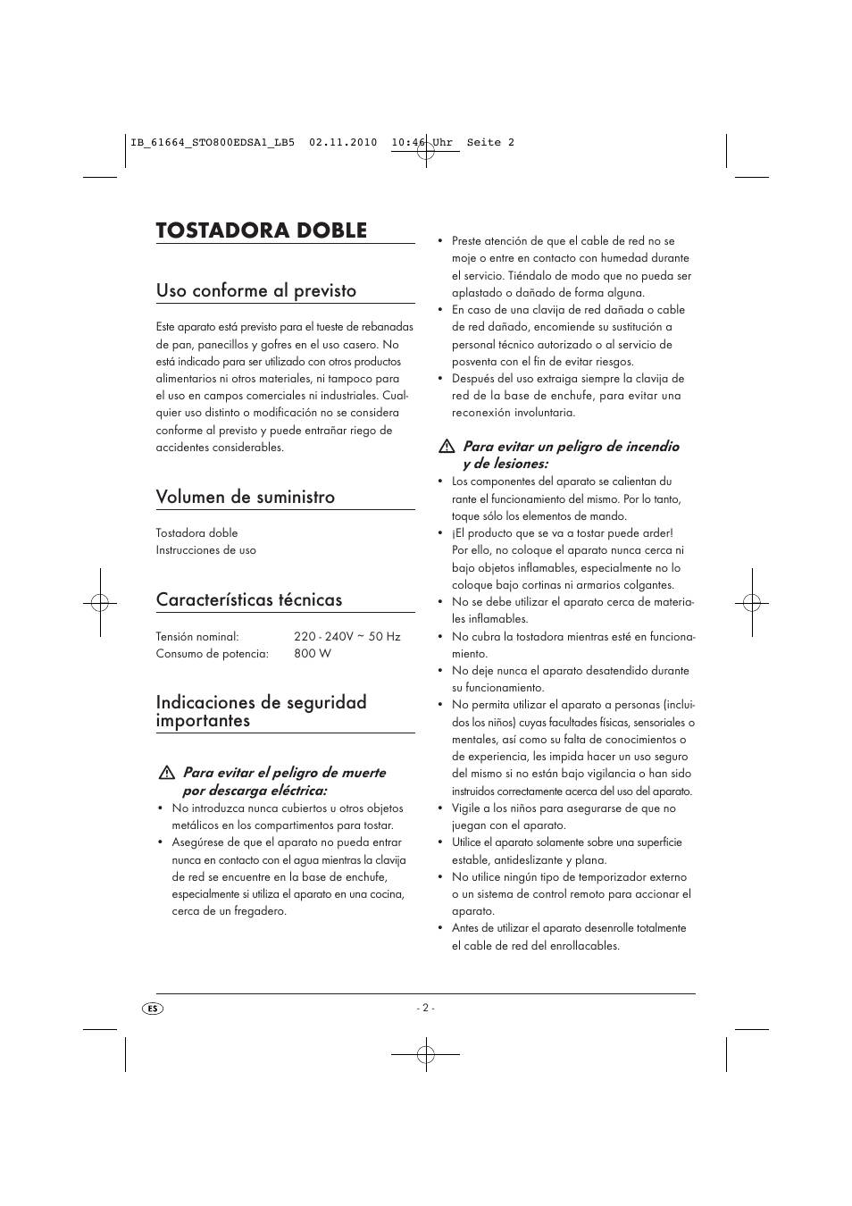 Tostadora doble, Uso conforme al previsto, Volumen de suministro | Características técnicas, Indicaciones de seguridad importantes | Silvercrest STO 800 EDS A1 User Manual | Page 4 / 32