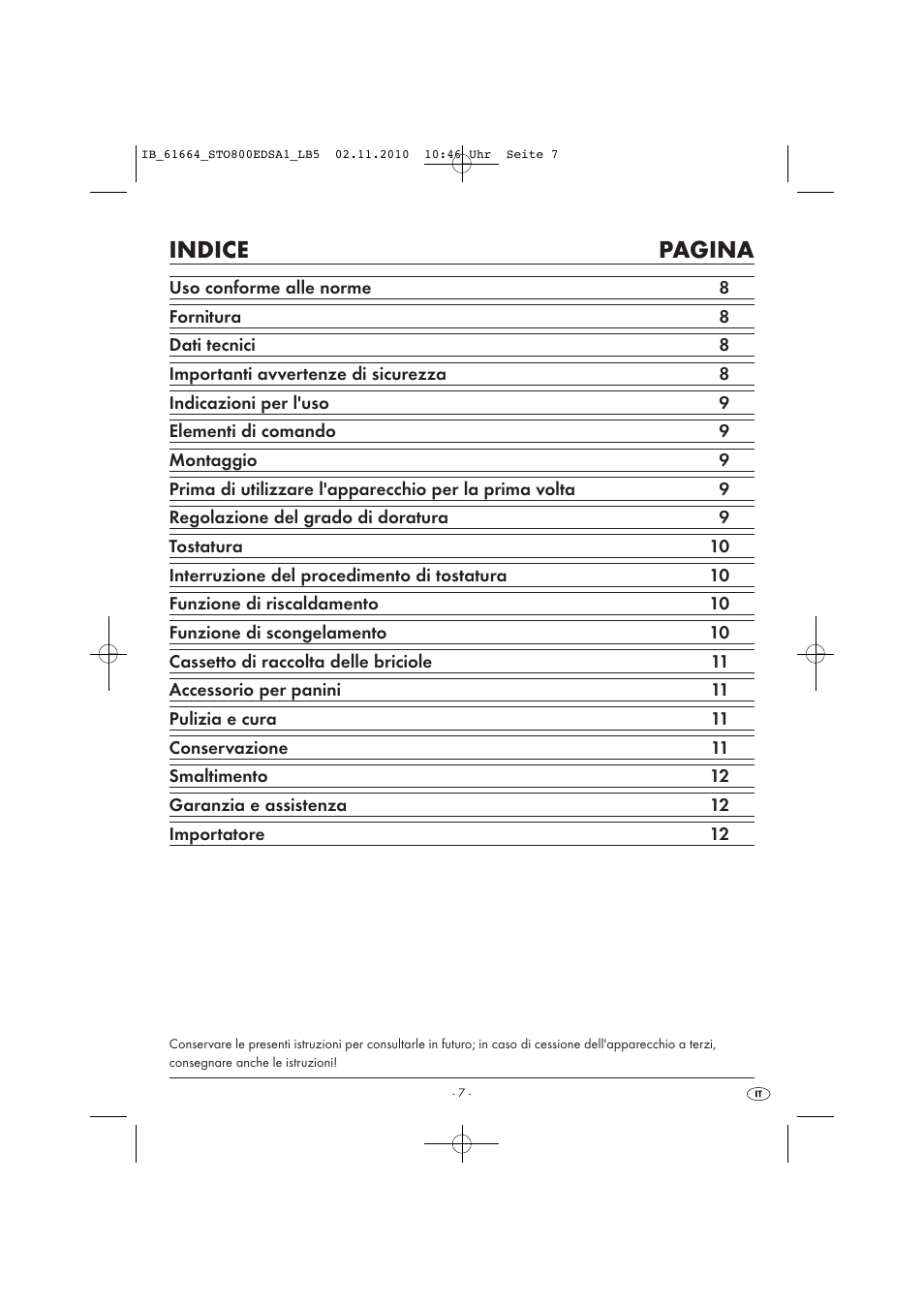 Indice pagina | Silvercrest STO 800 EDS A1 User Manual | Page 9 / 32