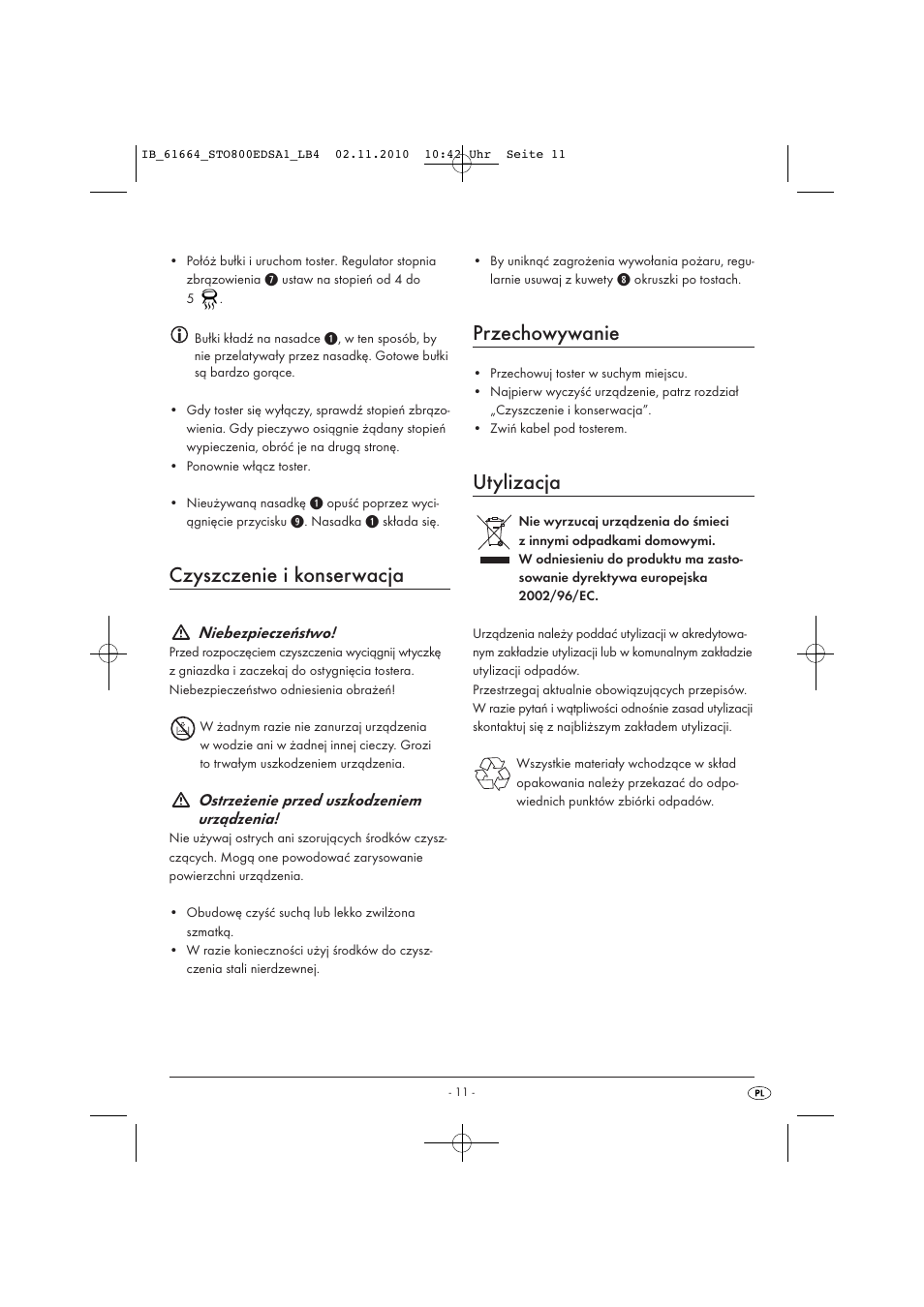 Czyszczenie i konserwacja, Przechowywanie, Utylizacja | Silvercrest STO 800 EDS A1 User Manual | Page 13 / 38