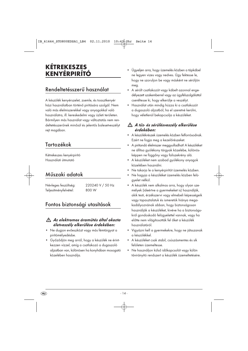 Kétrekeszes kenyérpirító, Rendeltetésszerű használat, Tartozékok | Műszaki adatok, Fontos biztonsági utasítások | Silvercrest STO 800 EDS A1 User Manual | Page 16 / 38