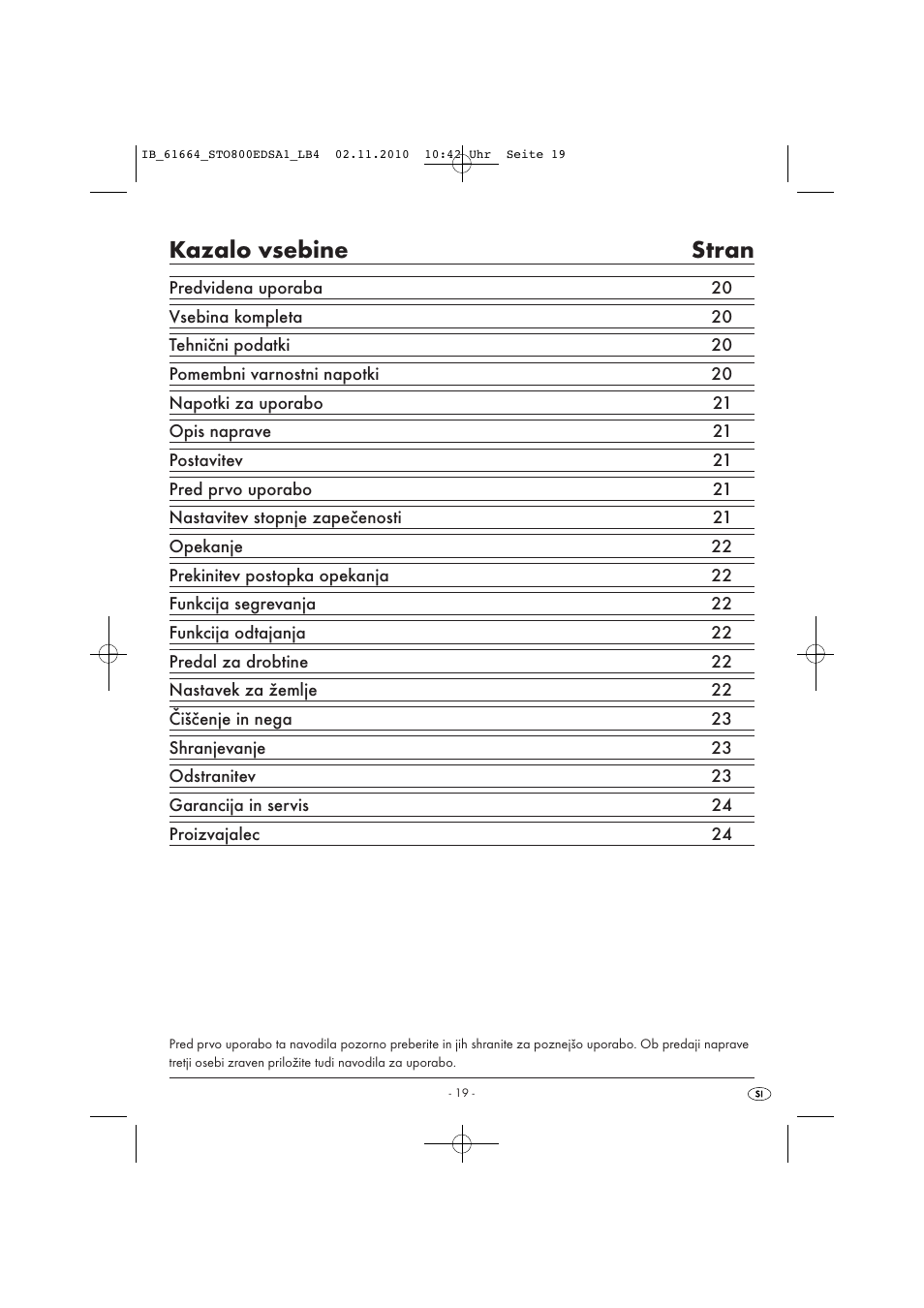 Kazalo vsebine stran | Silvercrest STO 800 EDS A1 User Manual | Page 21 / 38