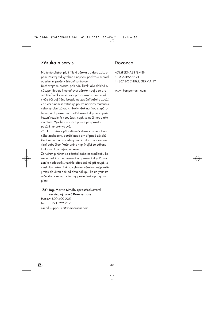 Záruka a servis, Dovozce | Silvercrest STO 800 EDS A1 User Manual | Page 32 / 38