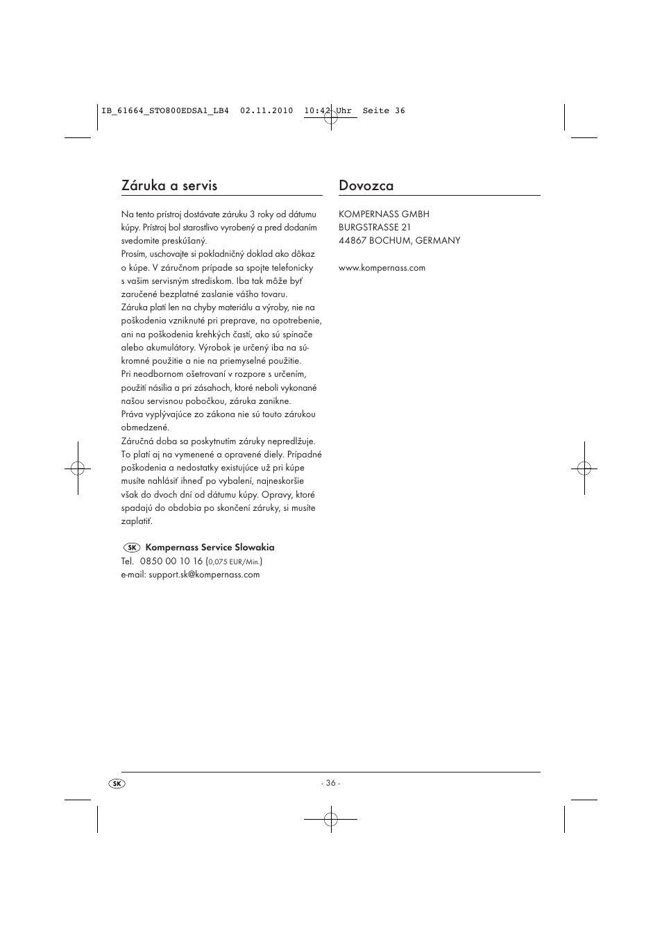 Záruka a servis, Dovozca | Silvercrest STO 800 EDS A1 User Manual | Page 38 / 38
