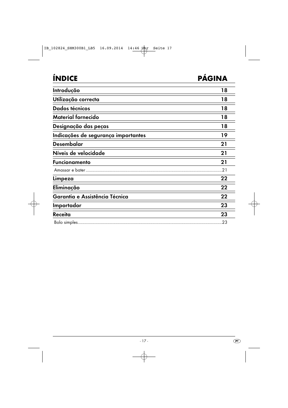 Índice página | Silvercrest SHM 300 B1 User Manual | Page 20 / 43