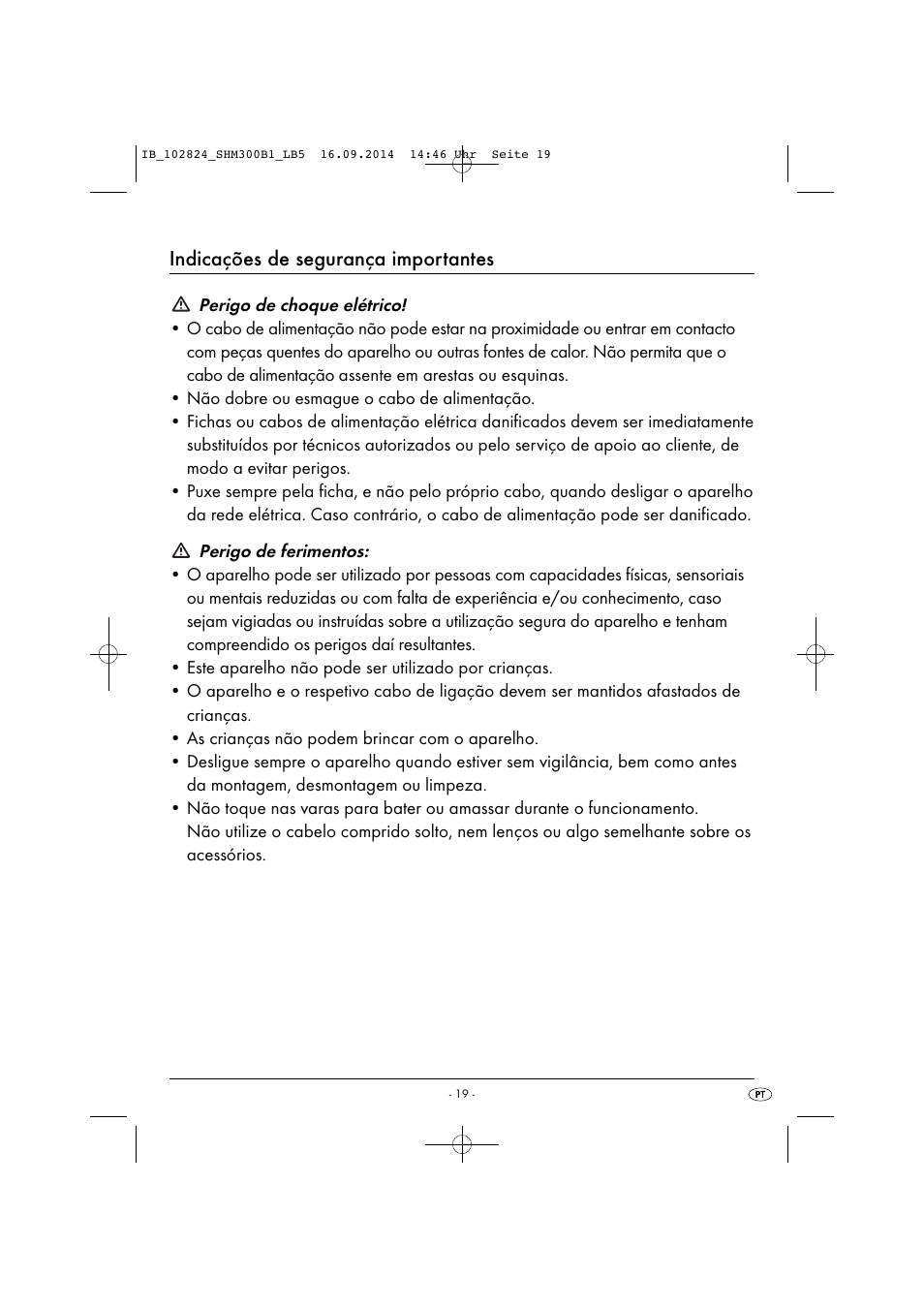 Indicações de segurança importantes | Silvercrest SHM 300 B1 User Manual | Page 22 / 43