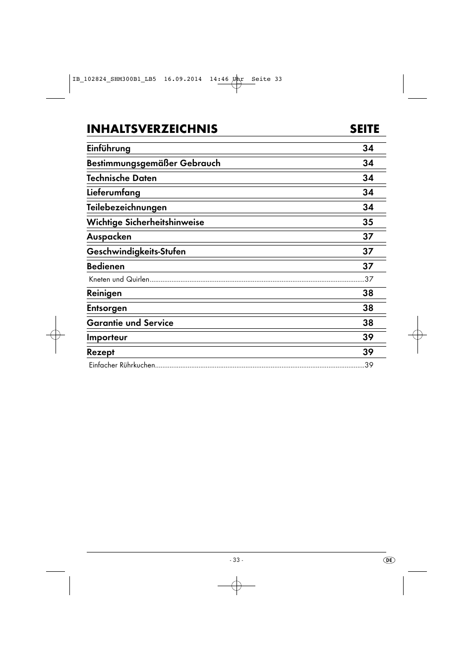 Inhaltsverzeichnis seite | Silvercrest SHM 300 B1 User Manual | Page 36 / 43