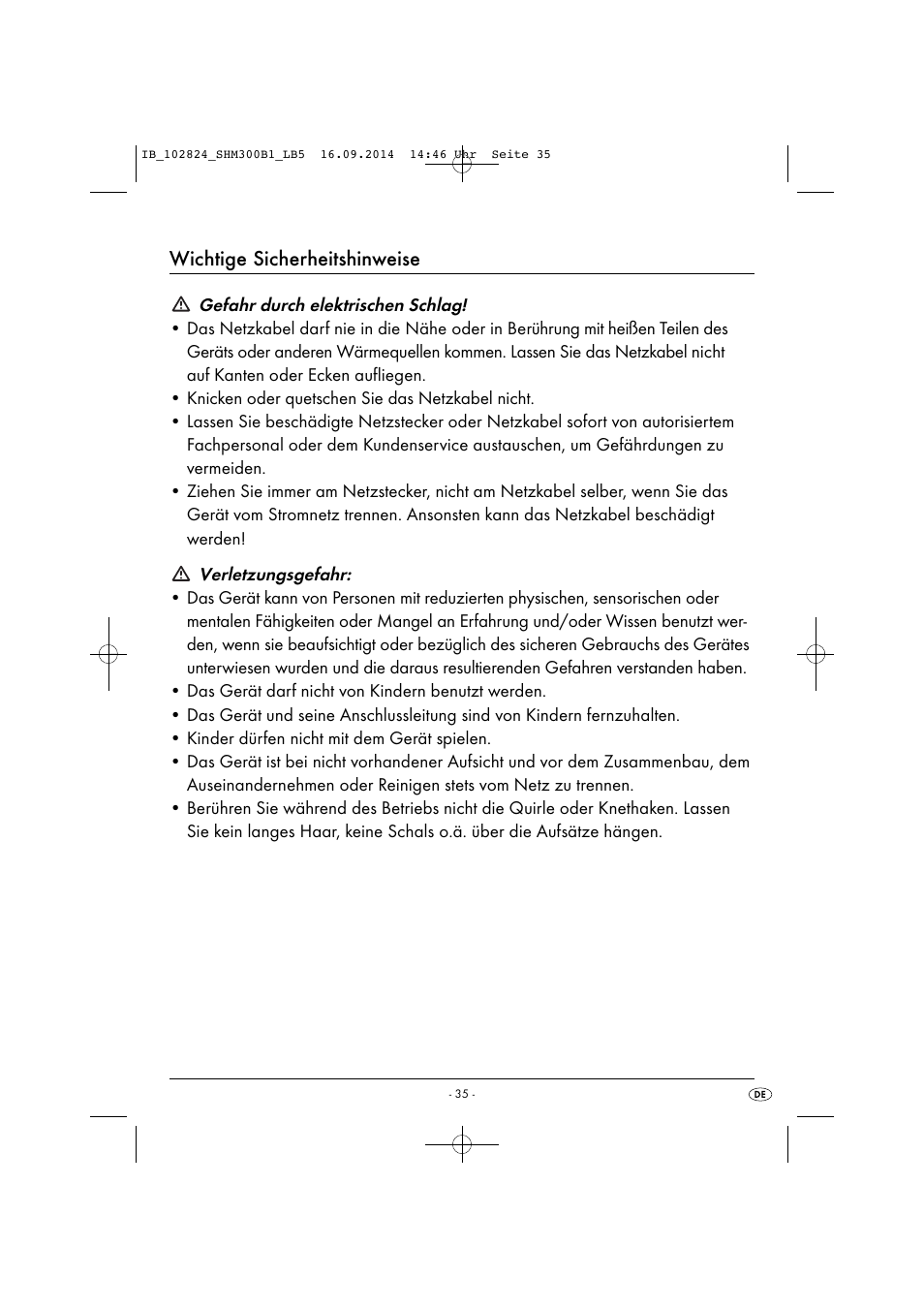 Wichtige sicherheitshinweise | Silvercrest SHM 300 B1 User Manual | Page 38 / 43