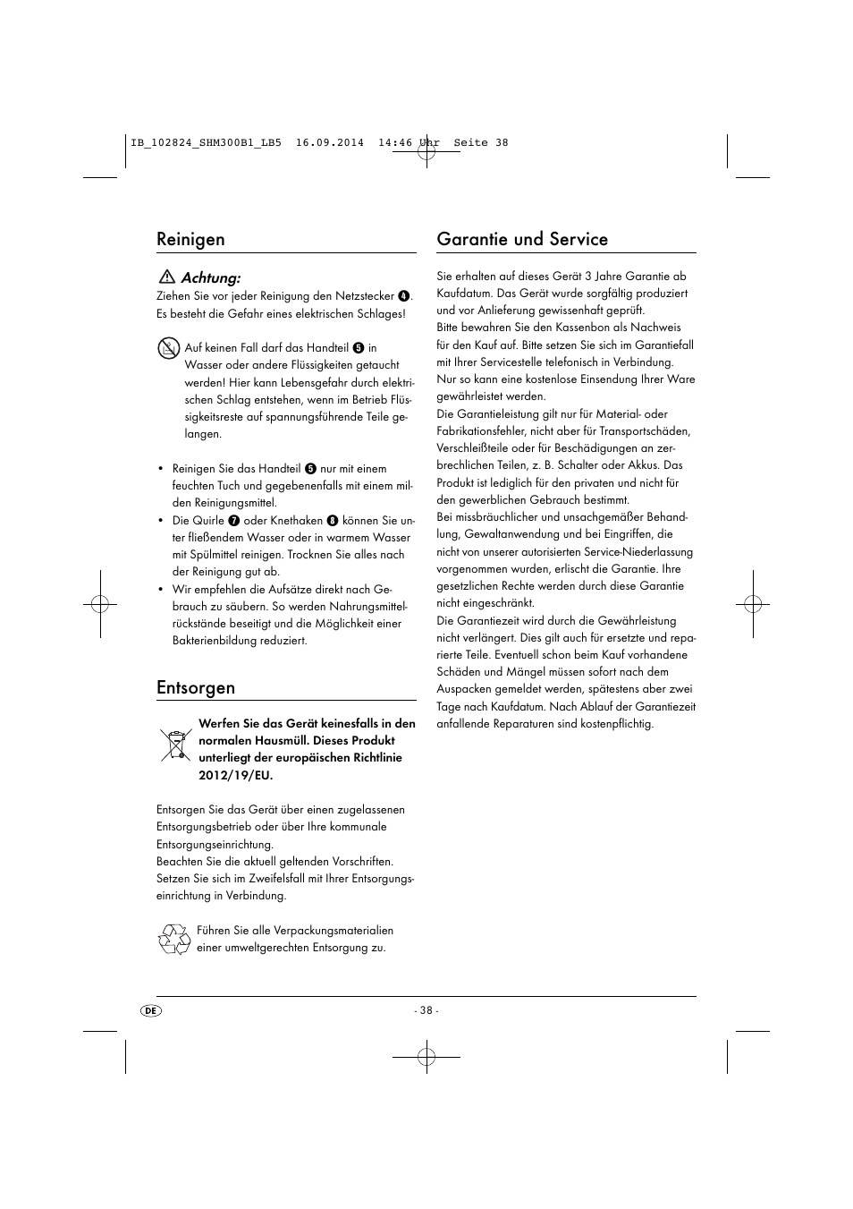 Reinigen, Entsorgen, Garantie und service | Silvercrest SHM 300 B1 User Manual | Page 41 / 43