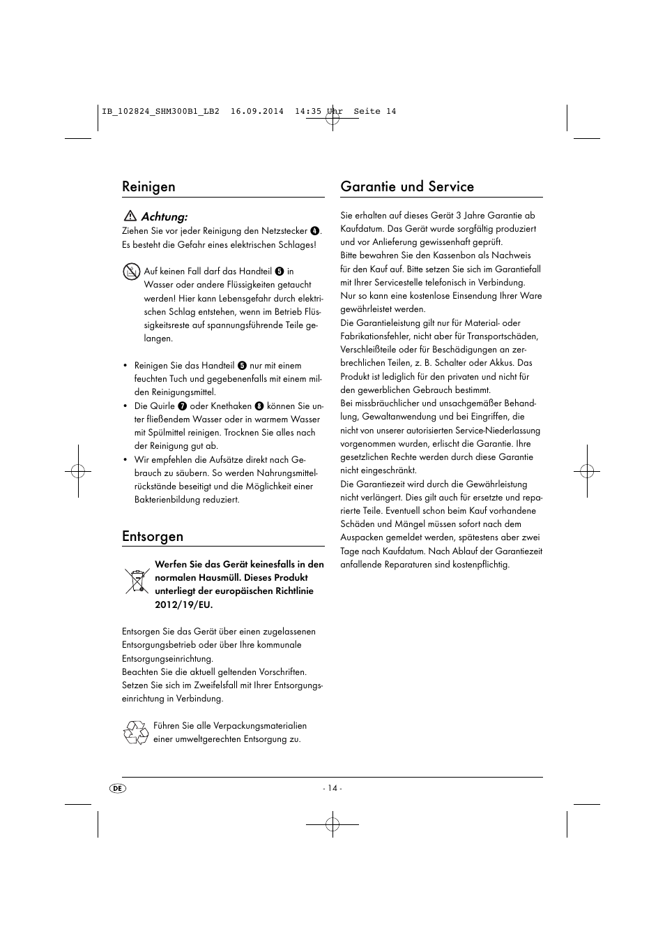 Reinigen, Entsorgen, Garantie und service | Silvercrest SHM 300 B1 User Manual | Page 17 / 27