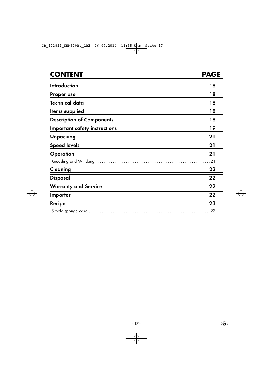 Content page | Silvercrest SHM 300 B1 User Manual | Page 20 / 27