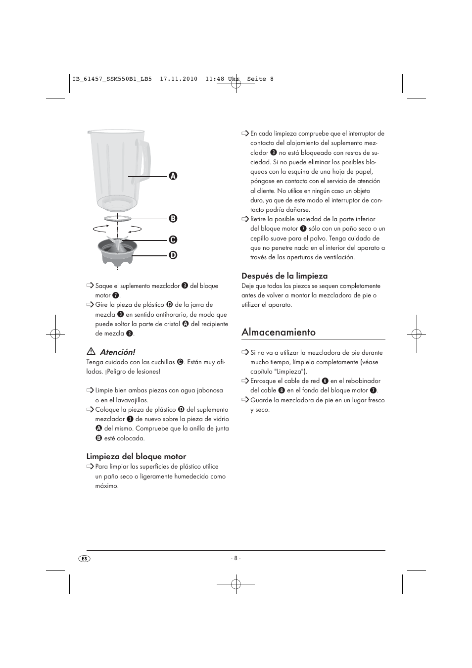 Almacenamiento | Silvercrest SSM 550 B1 User Manual | Page 10 / 52