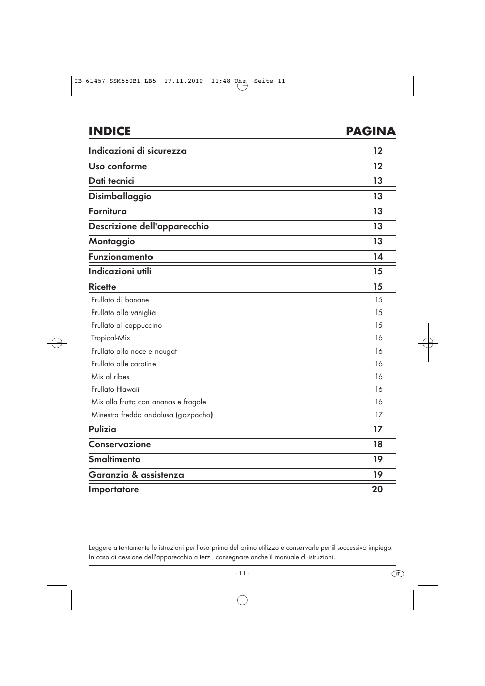 Indice pagina | Silvercrest SSM 550 B1 User Manual | Page 13 / 52