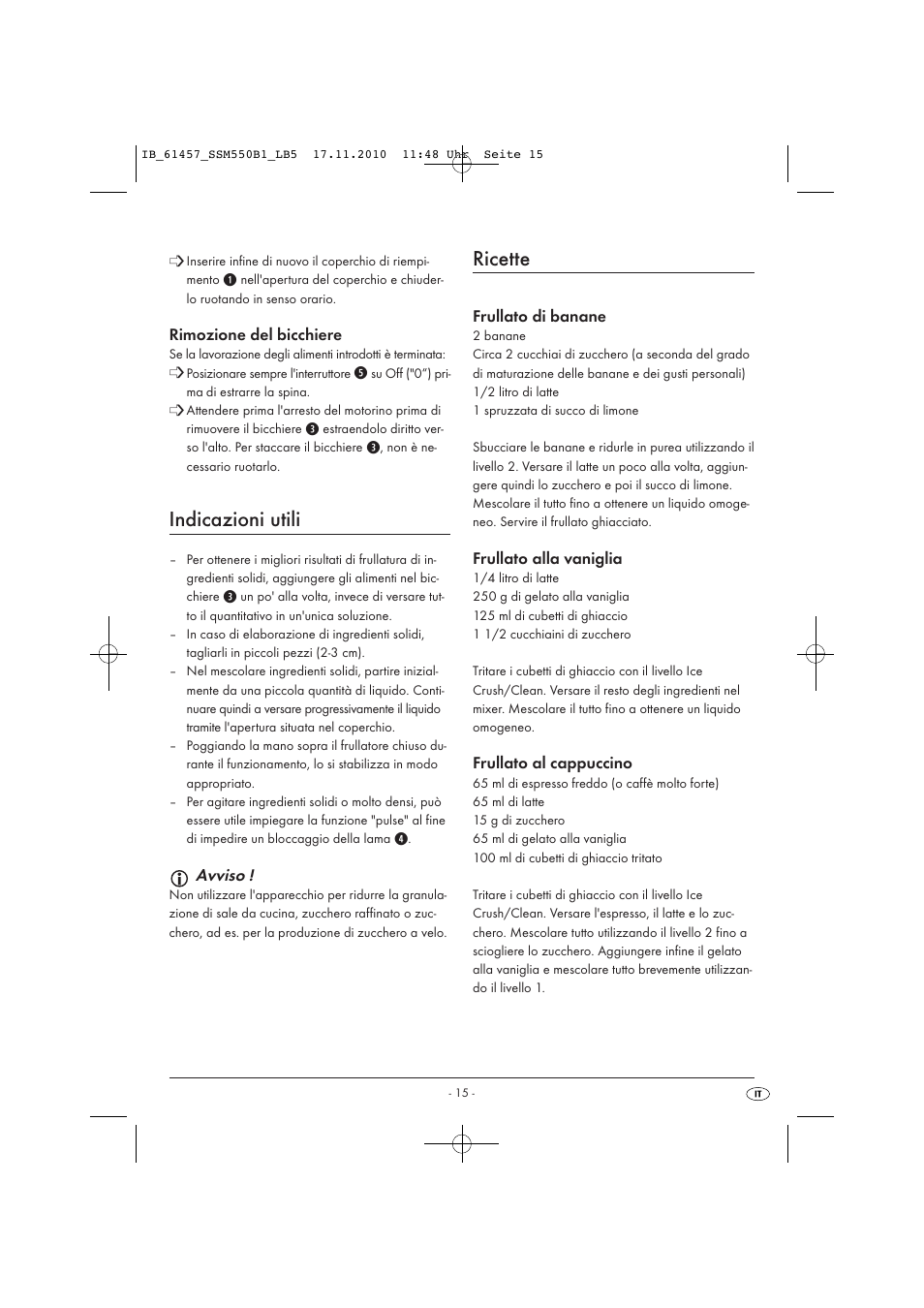 Indicazioni utili, Ricette | Silvercrest SSM 550 B1 User Manual | Page 17 / 52