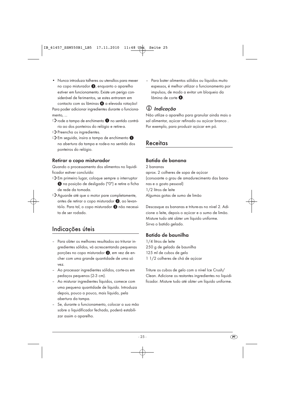 Indicações úteis, Receitas | Silvercrest SSM 550 B1 User Manual | Page 27 / 52