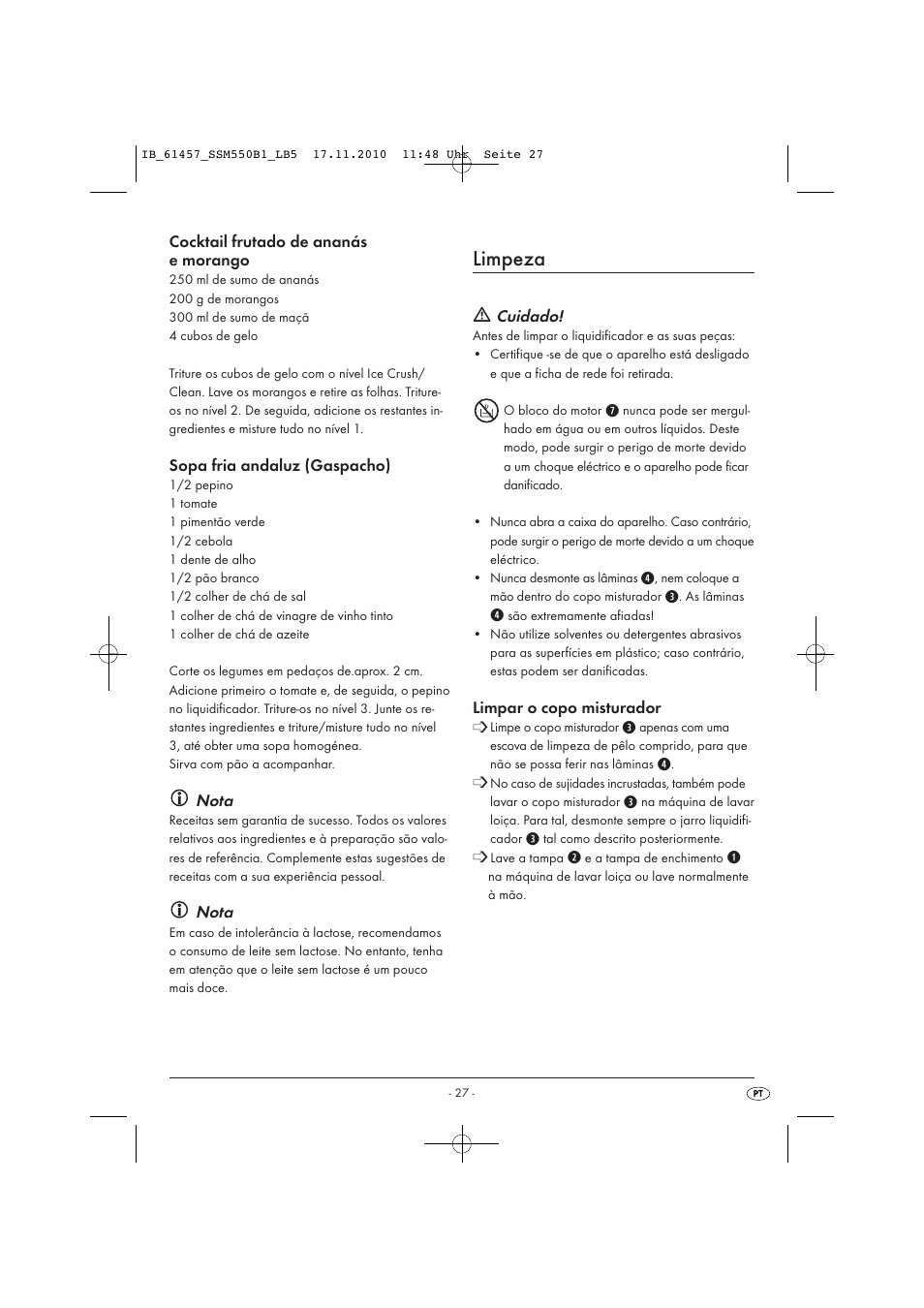 Limpeza | Silvercrest SSM 550 B1 User Manual | Page 29 / 52