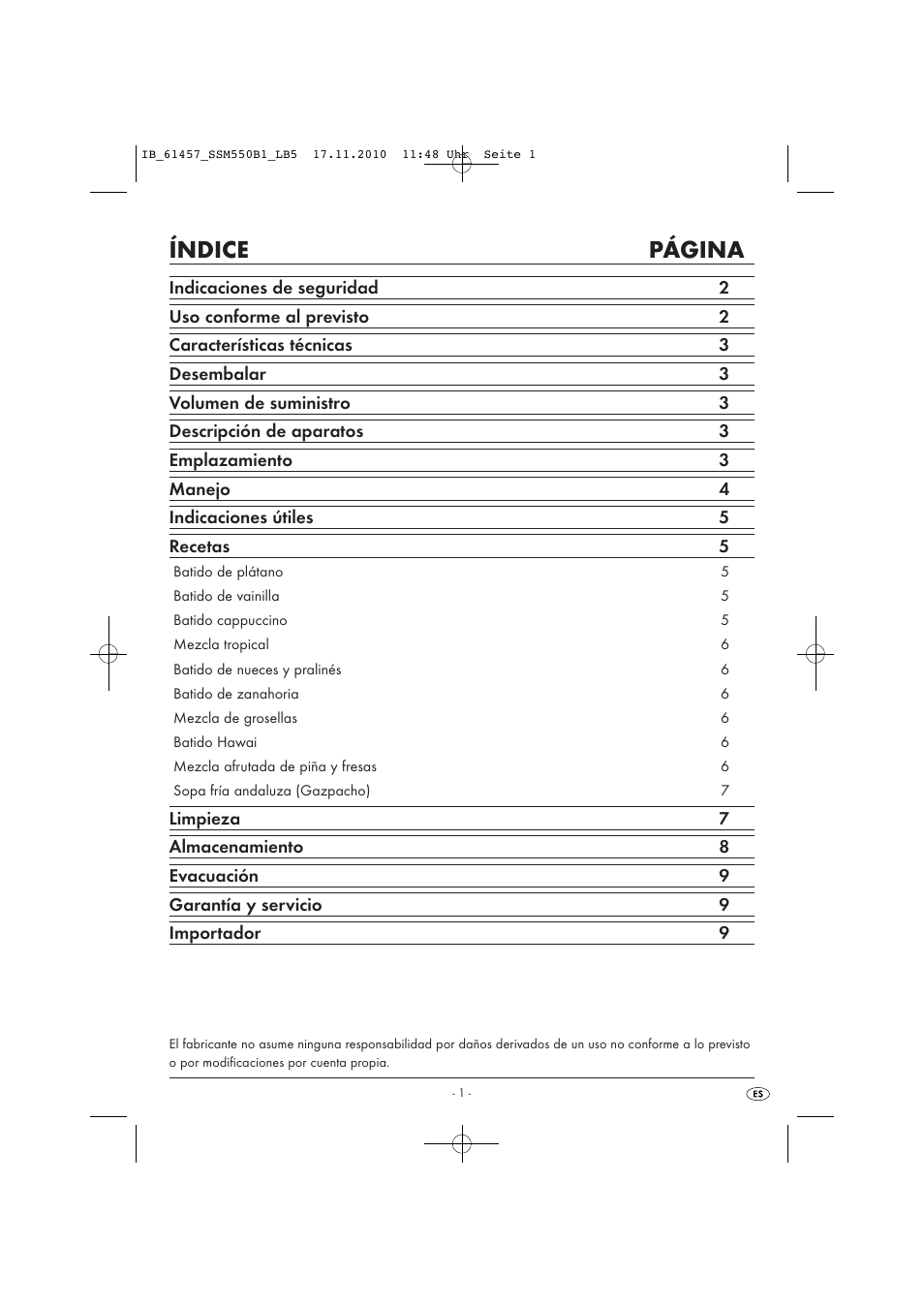 Índice página | Silvercrest SSM 550 B1 User Manual | Page 3 / 52