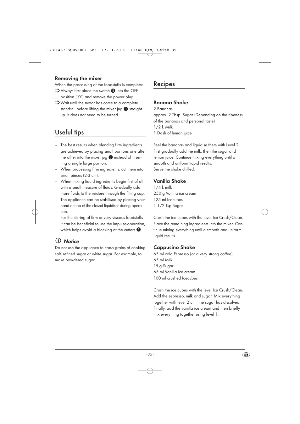 Useful tips, Recipes | Silvercrest SSM 550 B1 User Manual | Page 37 / 52