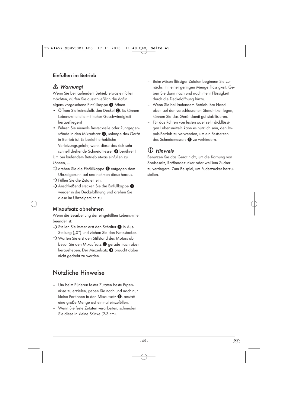 Nützliche hinweise | Silvercrest SSM 550 B1 User Manual | Page 47 / 52