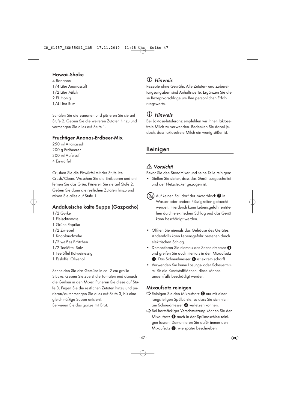 Reinigen | Silvercrest SSM 550 B1 User Manual | Page 49 / 52