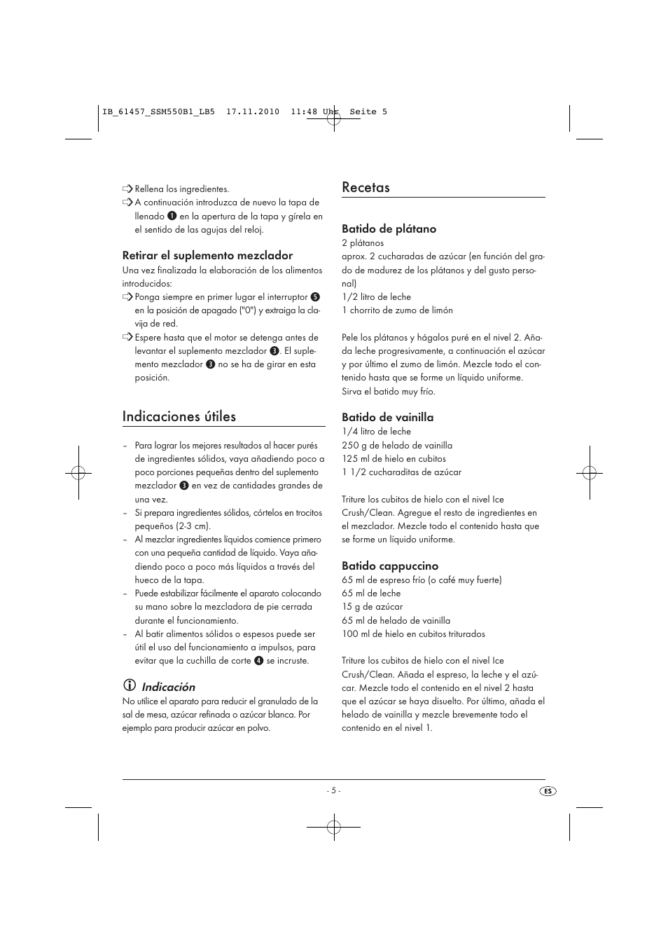 Indicaciones útiles, Recetas | Silvercrest SSM 550 B1 User Manual | Page 7 / 52