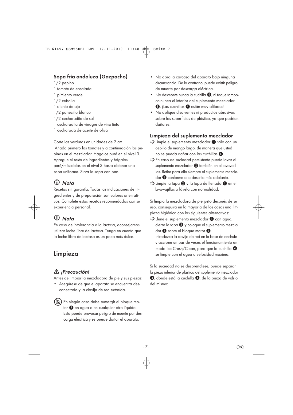 Limpieza | Silvercrest SSM 550 B1 User Manual | Page 9 / 52