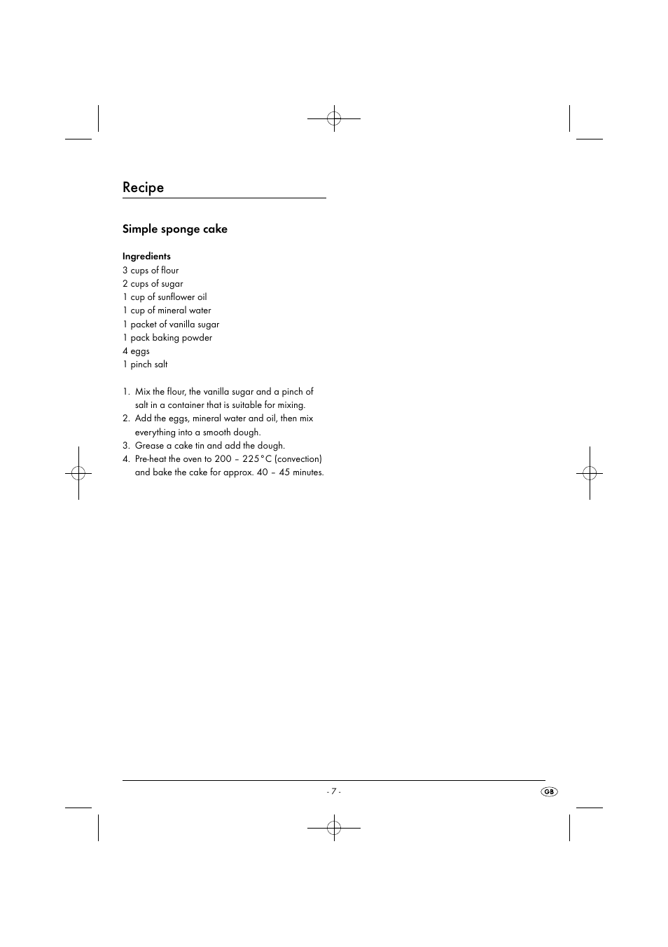Recipe, Simple sponge cake | Silvercrest SHM 300 B1 User Manual | Page 10 / 59