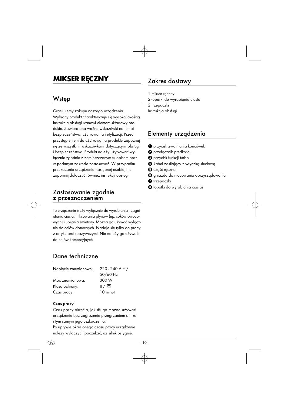 Mikser ręczny, Wstęp, Zastosowanie zgodnie z przeznaczeniem | Dane techniczne, Zakres dostawy, Elementy urządzenia | Silvercrest SHM 300 B1 User Manual | Page 13 / 59
