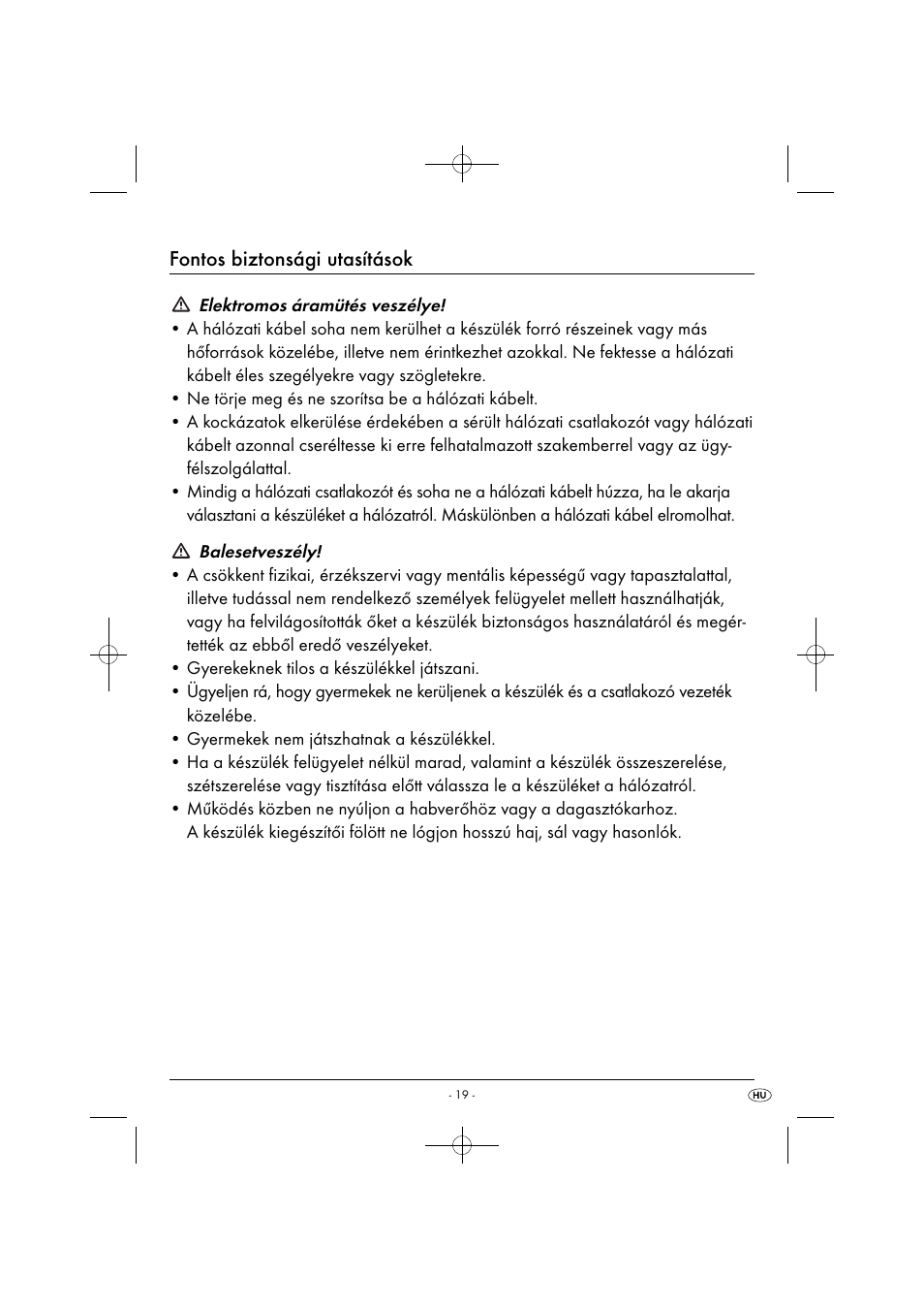 Fontos biztonsági utasítások | Silvercrest SHM 300 B1 User Manual | Page 22 / 59