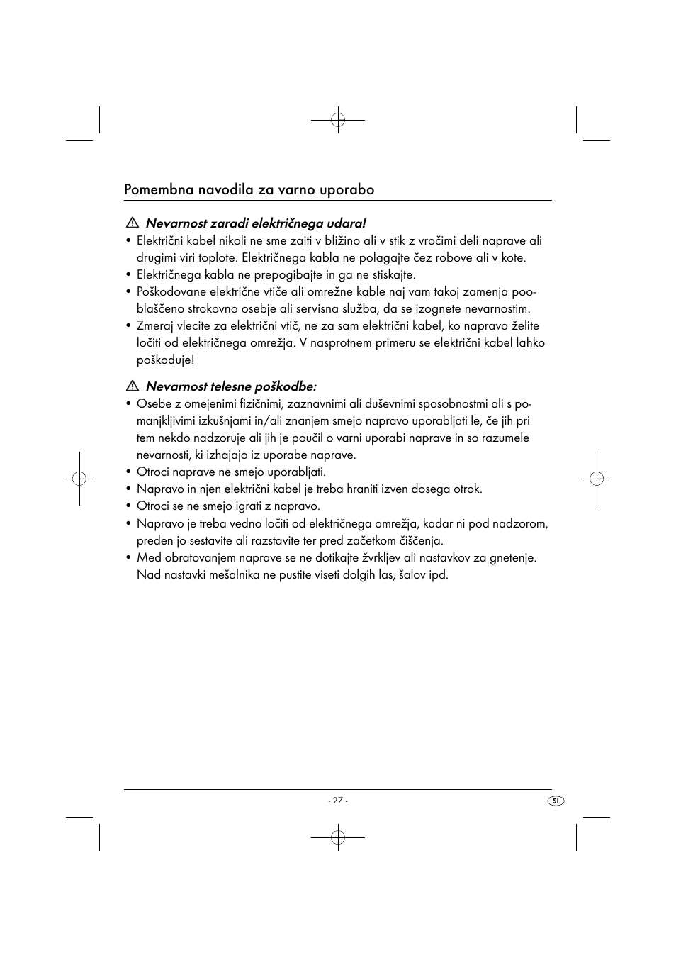 Pomembna navodila za varno uporabo | Silvercrest SHM 300 B1 User Manual | Page 30 / 59