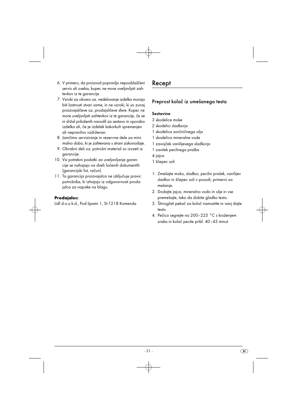 Recept, Preprost kolač iz umešanega testa | Silvercrest SHM 300 B1 User Manual | Page 34 / 59