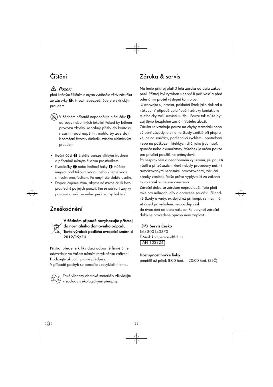 Čištění, Zneškodnění, Záruka & servis | Pozor | Silvercrest SHM 300 B1 User Manual | Page 41 / 59