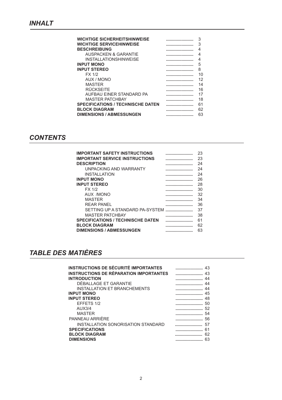 Dynacord PowerMate 600 User Manual | Page 2 / 64
