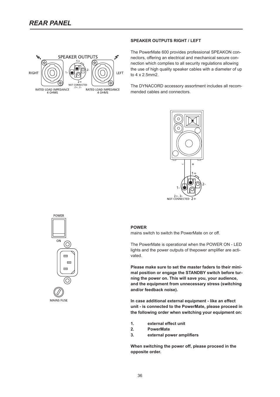 Rear panel | Dynacord PowerMate 600 User Manual | Page 36 / 64
