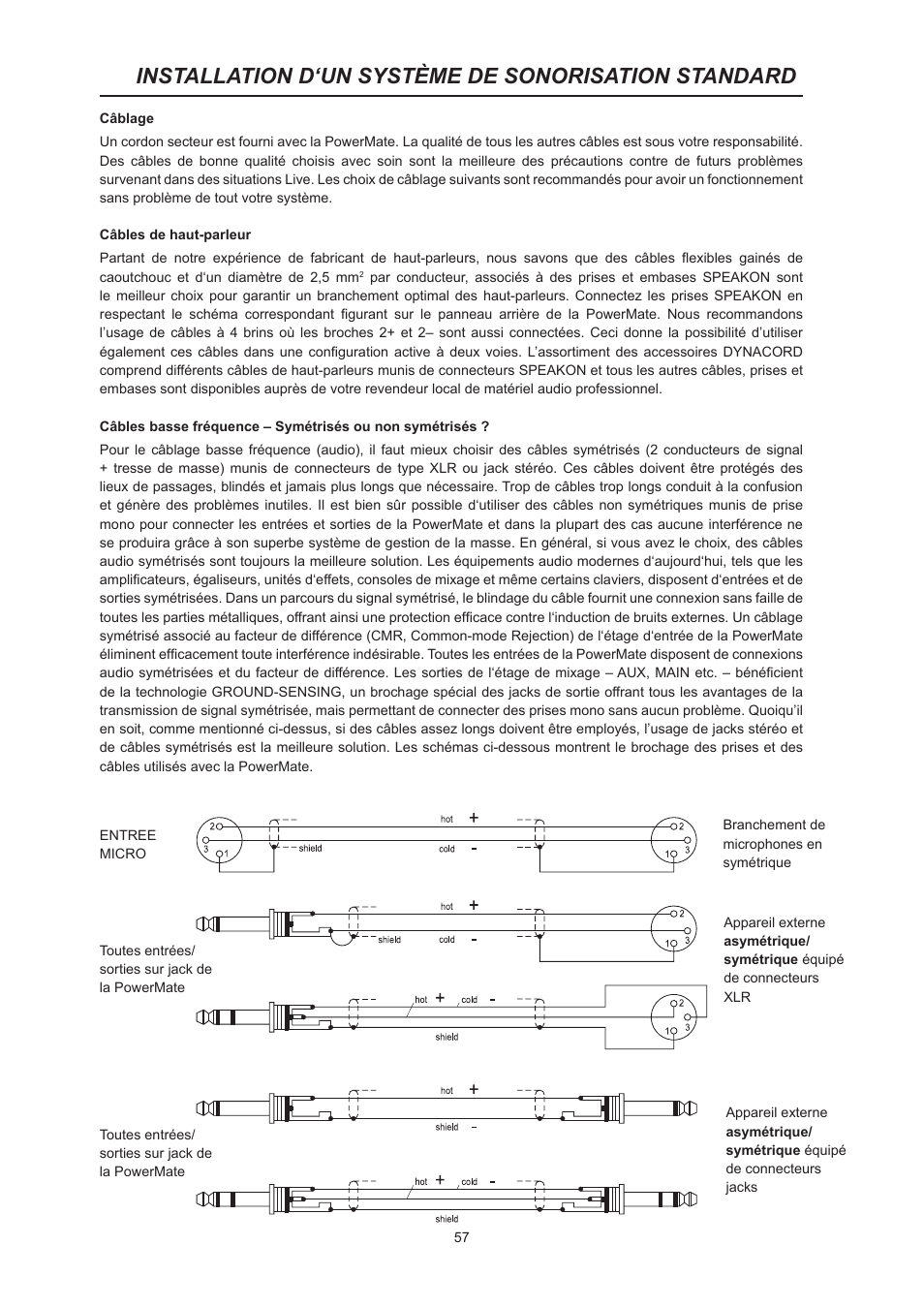 Installation d‘un système de sonorisation standard | Dynacord PowerMate 600 User Manual | Page 57 / 64
