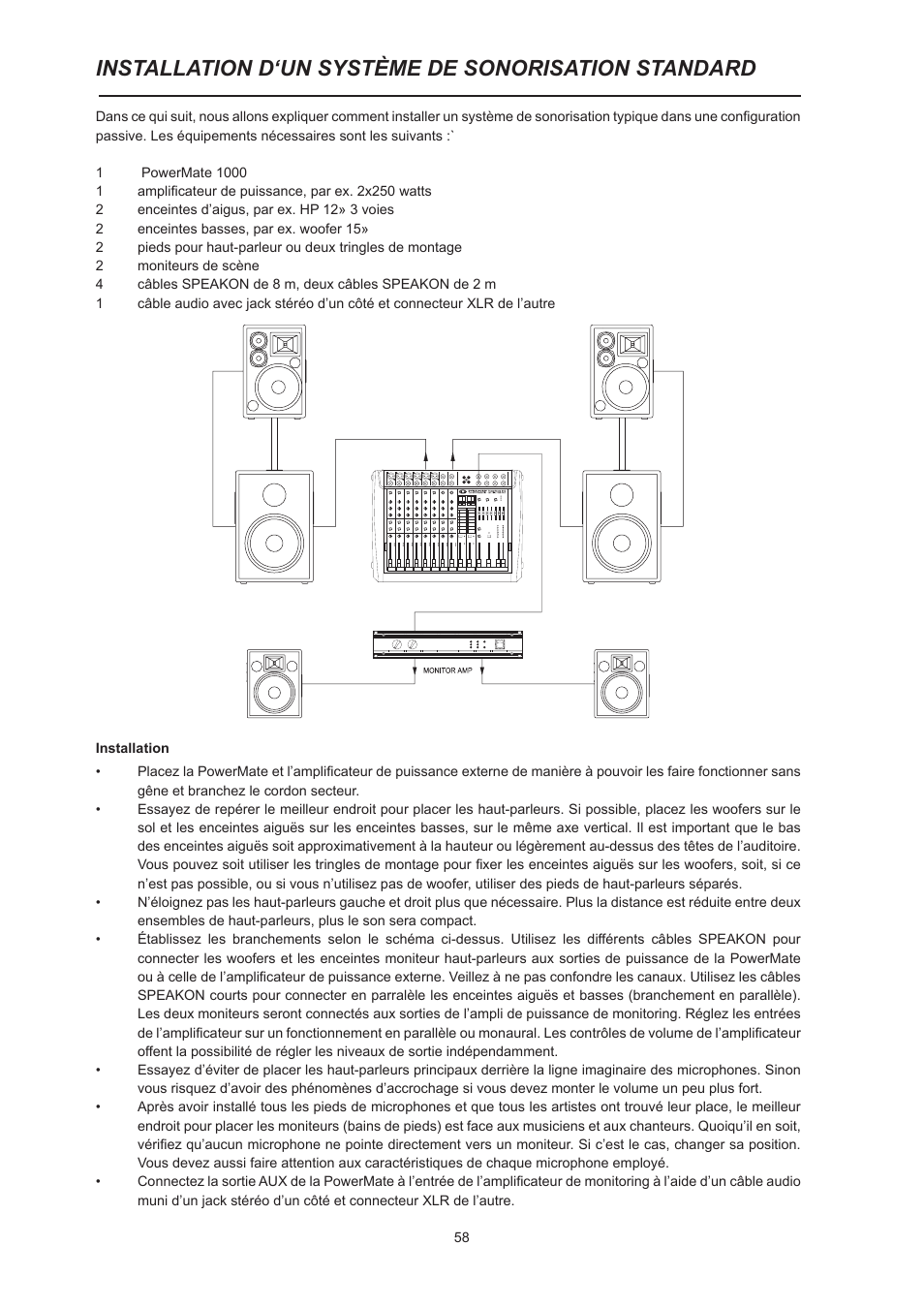 Installation d‘un système de sonorisation standard | Dynacord PowerMate 600 User Manual | Page 58 / 64