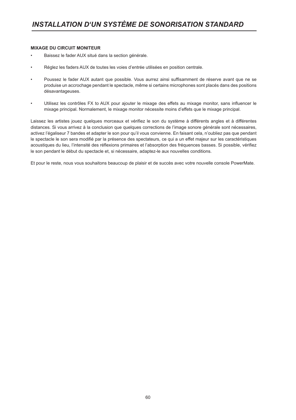 Installation d‘un système de sonorisation standard | Dynacord PowerMate 600 User Manual | Page 60 / 64