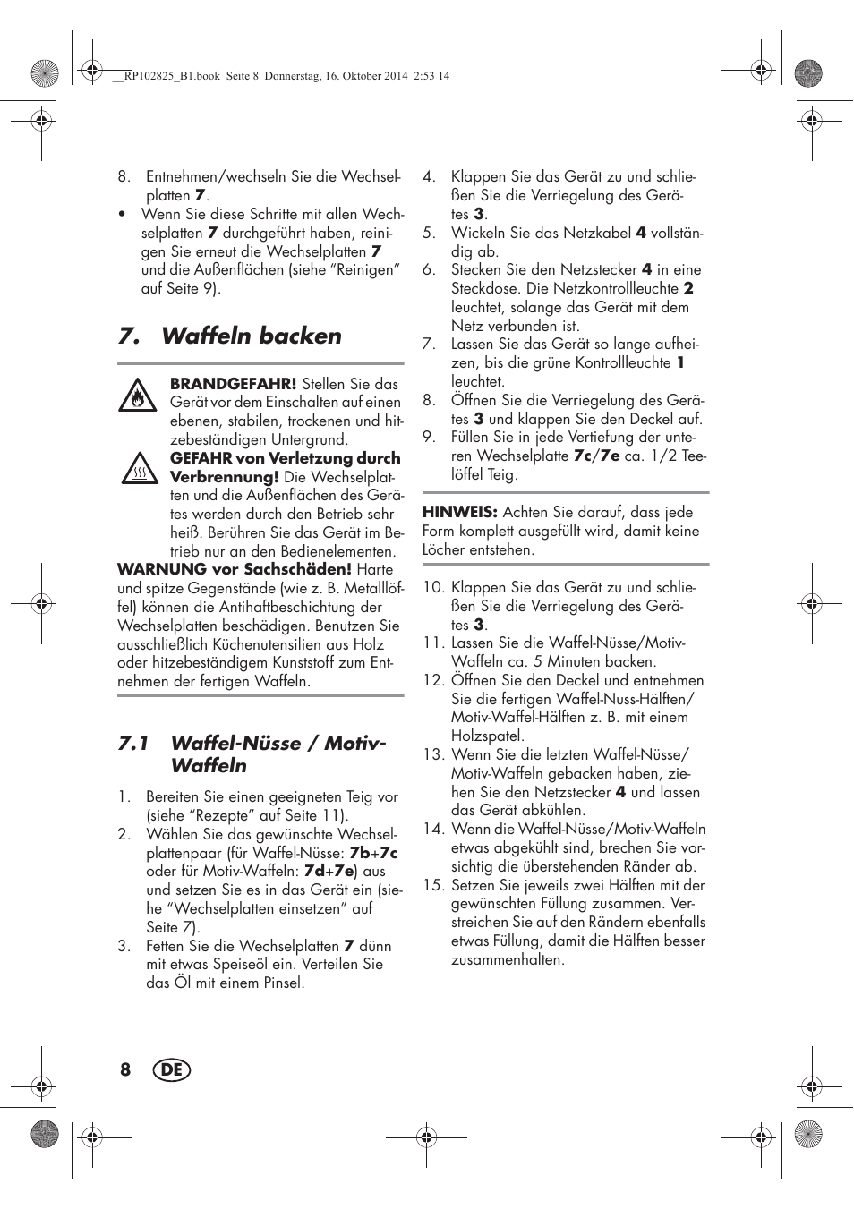 Waffeln backen | Silvercrest SWEW 750 B2 User Manual | Page 10 / 54