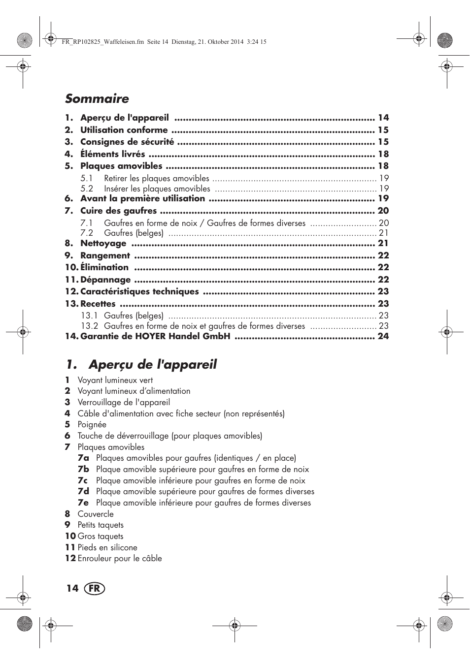 Sommaire, Aperçu de l'appareil | Silvercrest SWEW 750 B2 User Manual | Page 16 / 54