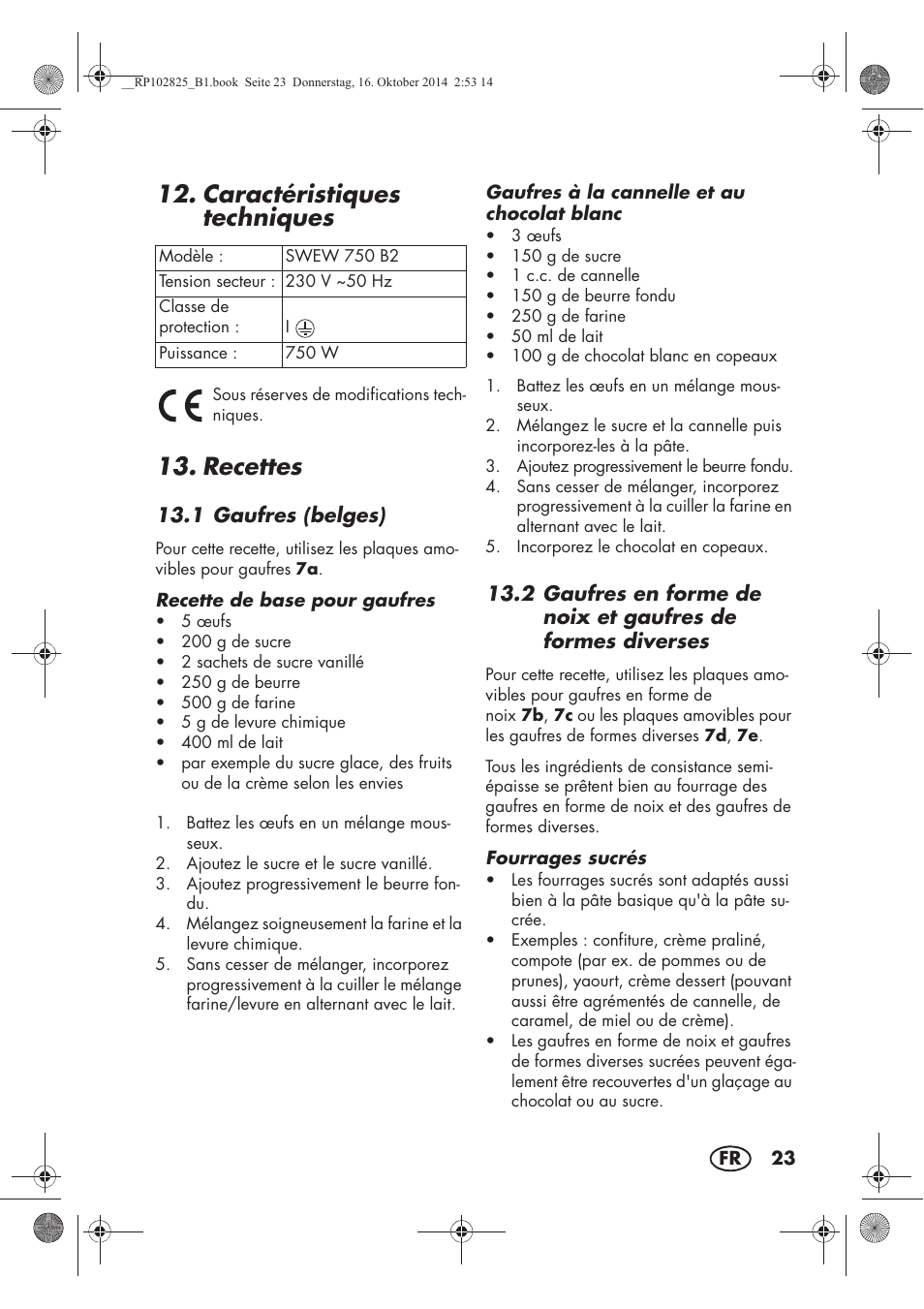 Caractéristiques techniques, Recettes | Silvercrest SWEW 750 B2 User Manual | Page 25 / 54
