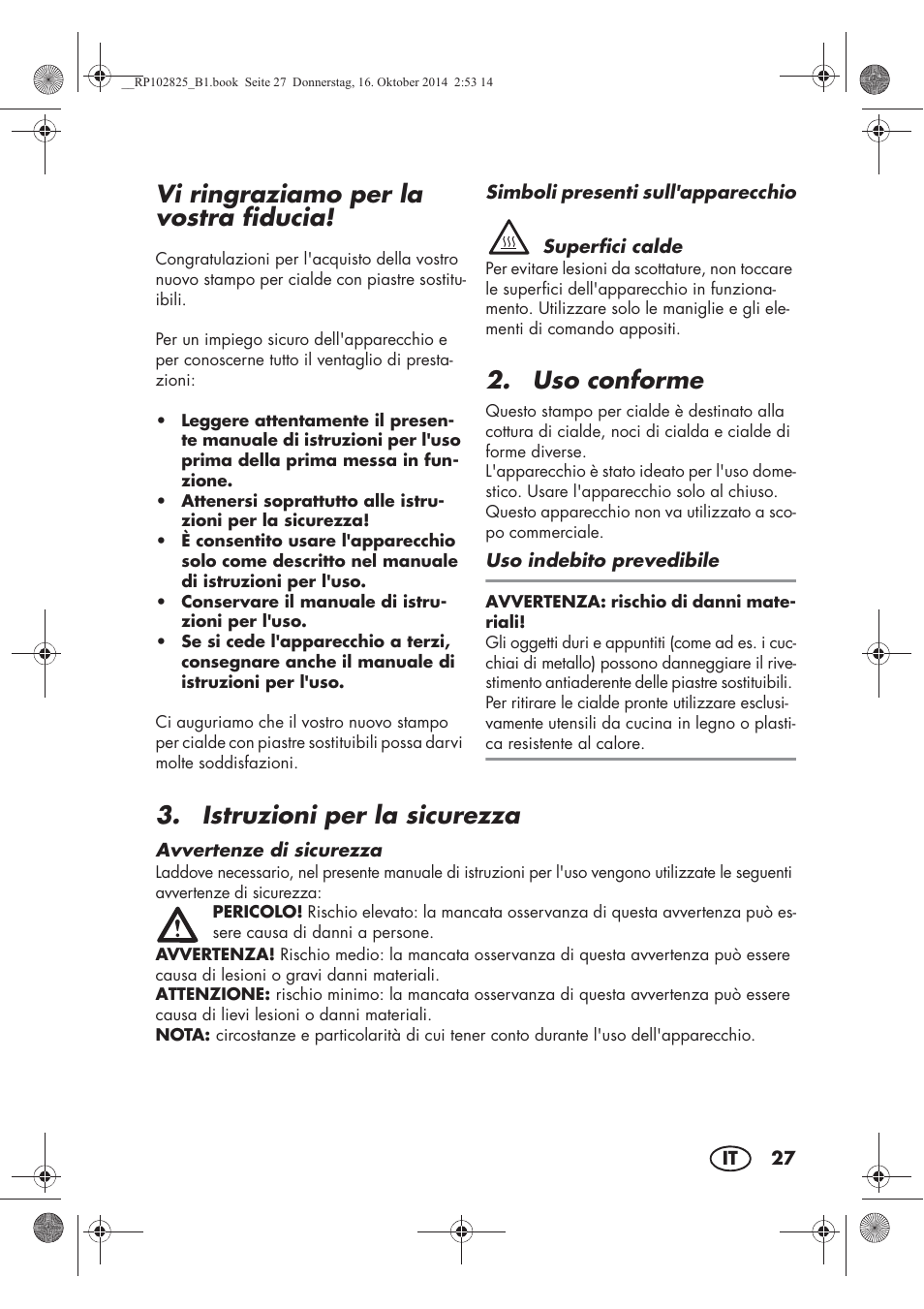 Vi ringraziamo per la vostra fiducia, Uso conforme, Istruzioni per la sicurezza | Silvercrest SWEW 750 B2 User Manual | Page 29 / 54