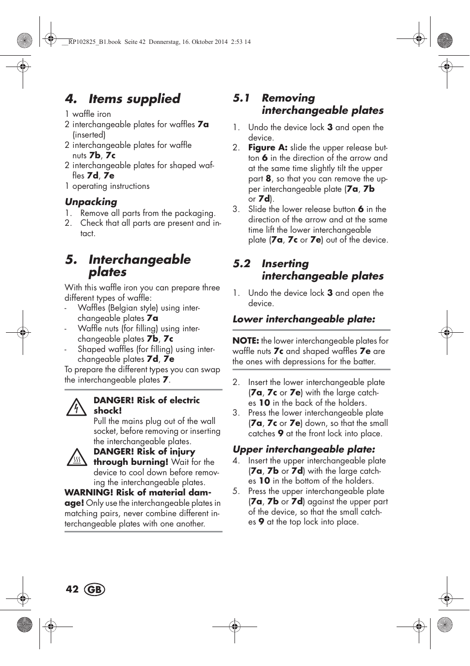 Items supplied, Interchangeable plates | Silvercrest SWEW 750 B2 User Manual | Page 44 / 54