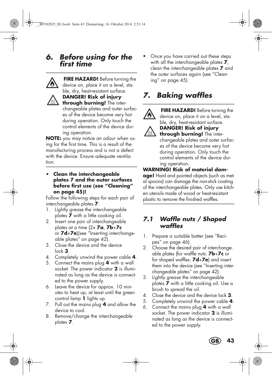 Before using for the first time, Baking waffles | Silvercrest SWEW 750 B2 User Manual | Page 45 / 54