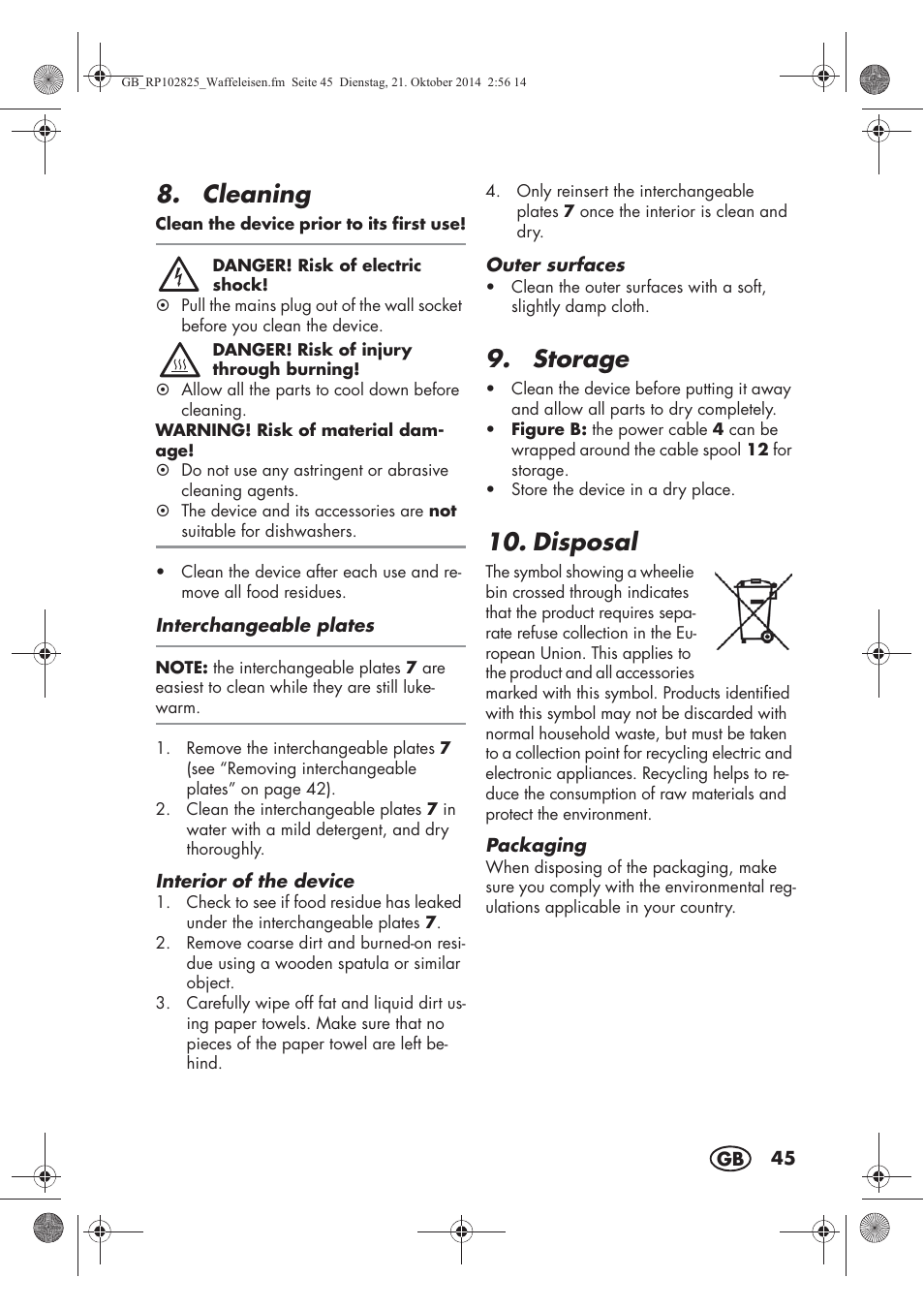 Cleaning, Storage, Disposal | Silvercrest SWEW 750 B2 User Manual | Page 47 / 54