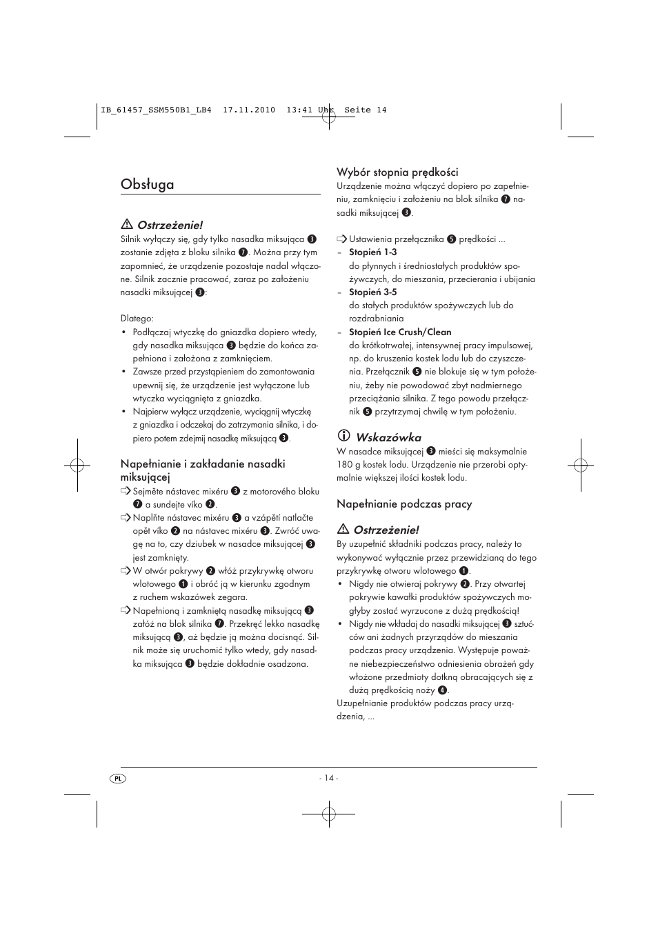 Obsługa | Silvercrest SSM 550 B1 User Manual | Page 16 / 72