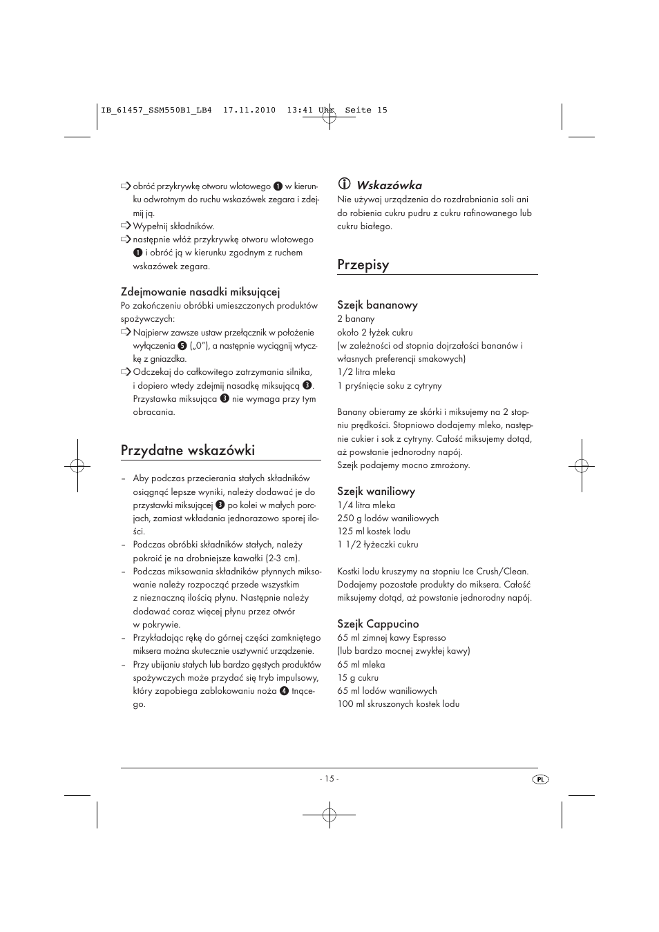 Przydatne wskazówki, Przepisy | Silvercrest SSM 550 B1 User Manual | Page 17 / 72