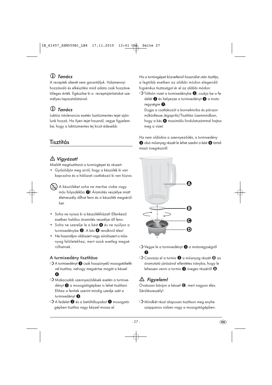 Tisztítás | Silvercrest SSM 550 B1 User Manual | Page 29 / 72