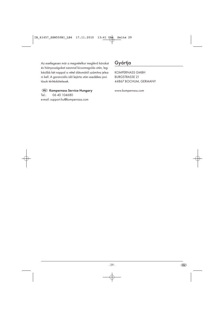 Gyártja | Silvercrest SSM 550 B1 User Manual | Page 31 / 72